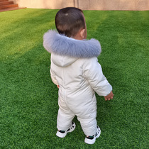 Baby down jacket jumpsuit toddler male and female baby winter children go out thickened 90 white duck down winter clothes hugs