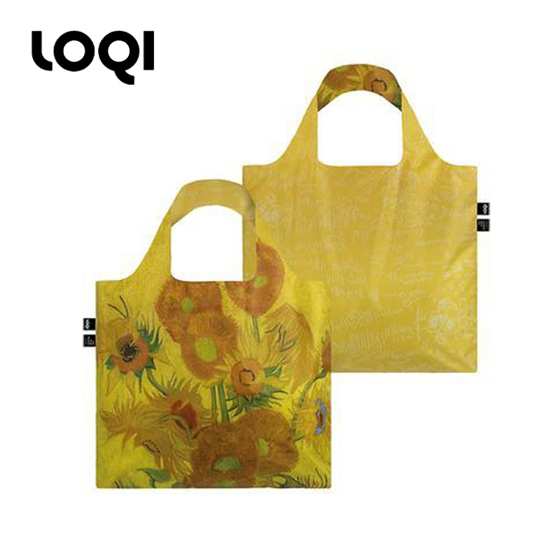 German loqi double-sided printed shoulder bag art shopping bag fashion lightweight portable folding bag Van Gogh Sunflower