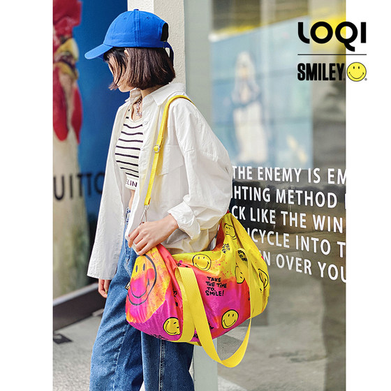 LOQI/Smiley Face 공동 브랜드 가방 경량 접이식 여행 크로스바디 숄더백 패션 스트리트 아트 대용량 가방