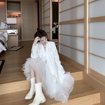 CHICYOU king fried black and white three-dimensional handmade roses dark and glamorous temperament wild suit jacket