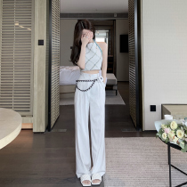 CHICYOU black and white two-color striped high waist slim straight tube pants casual loose loose big leg Joker pants