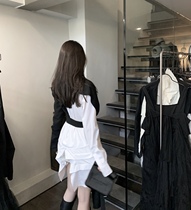 CHICYOU niche Joker cold pleated swallowtail Dark Wind front short back long Burr edge wild white shirt