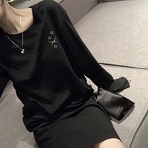 CHICYOU black and white stars Diamond lazy casual dress lazy short sleeve loose T-shirt dress tee summer