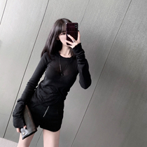  CHICYOU Dark bottoming bi black micro-perspective slim-fit sexy round neck long sleeve all-match top