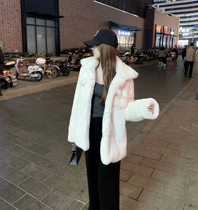 CHICYOU thickened with lean tenderness and lazy thick solid imitation rabbit fur Leisure and warm young Leather Grass Jacket Blouse