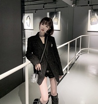 CHICYOU (one of the zui love si suit) black shiny shiny woven velvet buckle temperament blazer