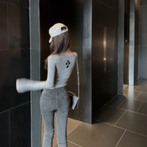 CHICYOU black and gray two-color base bi-slim body skinned cross casual long-sleeved tee