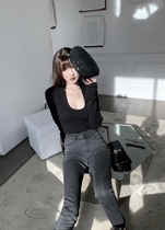  (50% off clearance)Chest large waist thin swan neck beautiful desirable and figure-showing all-match U-neck knit