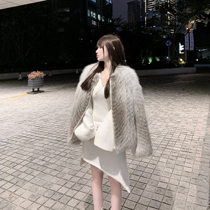 CHICYOU (Finnish import day glow fox) Gentle Temperament Warm Trendy LEAN FOX FUR STRAW JACKET