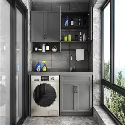 Space aluminum balcony washing machine pool quartz stone one cabinet combination laundry room custom with washboard groove drum companion