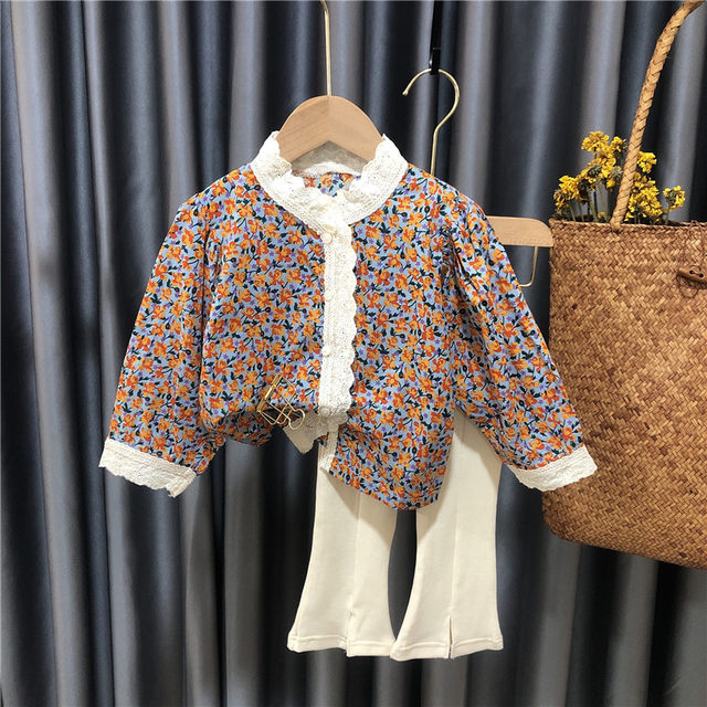 Baby girl spring dress girls shirt spring and autumn children's retro shirt autumn dress floral tops children's Han Fan tide clothes