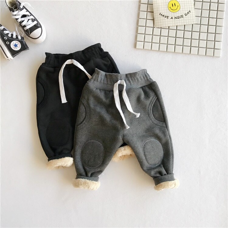 2020 winter style 3-year-old boys and 4 girls plus fleece pants children's thickened cotton pants children's patch casual pants sports pants
