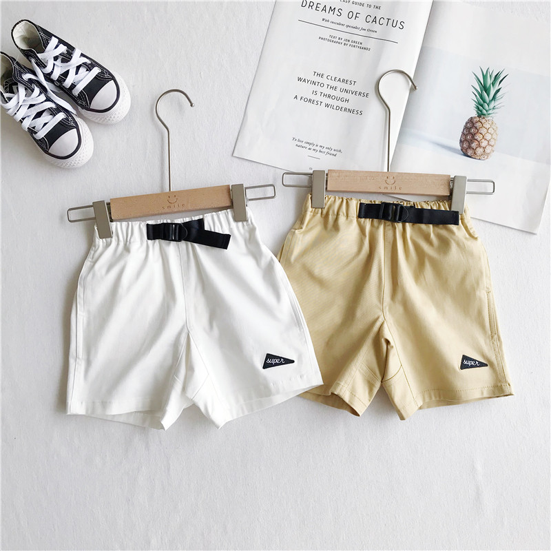 2021 summer children's cotton overalls boys casual harem shorts children's five-point pants white khaki