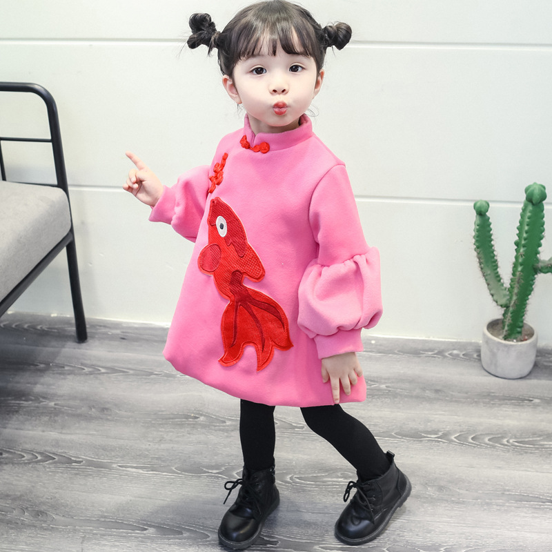 Váy bé gái kiểu sườn xám Trung Quốc 0-1-2-3 tuổi 4 váy công chúa nước ngoài mùa thu đông mặc cùng váy nhung đầm bé gái
