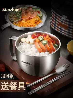 304 stainless steel bowl chopsticks set big instant noodle bowl with lid student dormitory single tableware one person eating household artifact