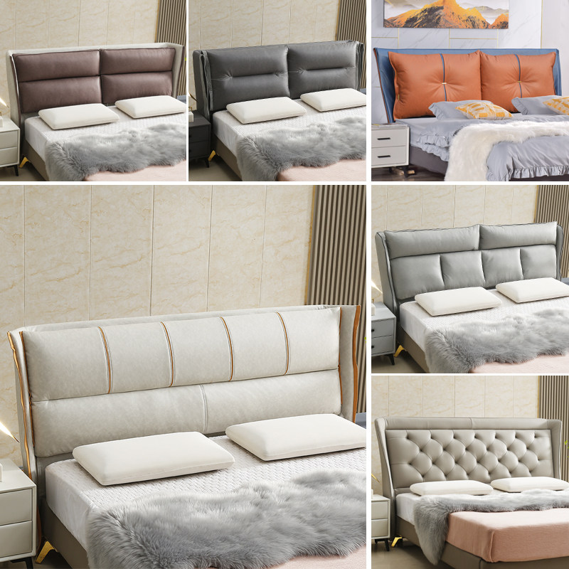 Solid wood headboard soft bag modern minimalist floor bed leaning back to back plate single-buy double washout tech cloth bedside set to do-Taobao