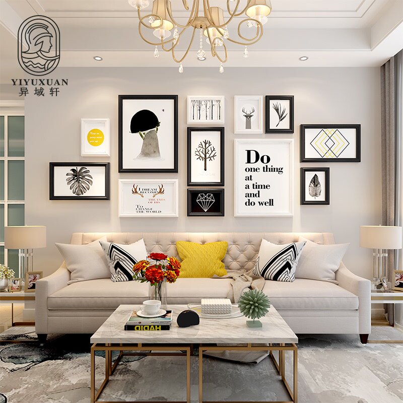 Nordic light luxury style photo wall free hole photo frame wall hanging combination Atmospheric simple modern dining room photo wall decoration