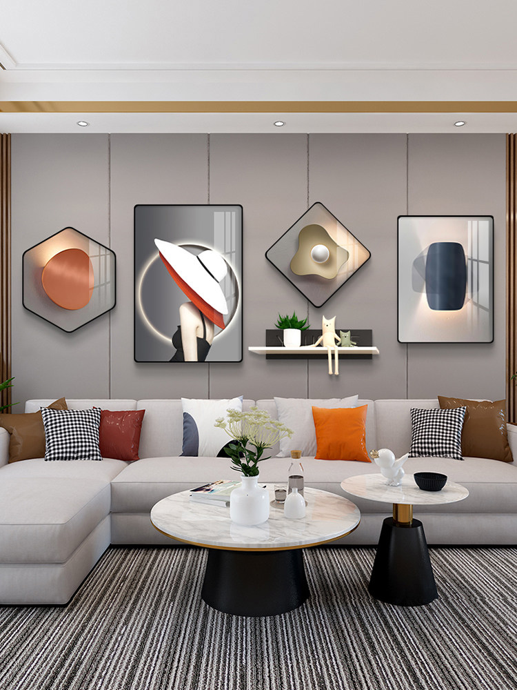 Nordic Light Luxury Living Room Decorative Painting Sofa Background Wall Painting Simple Modern Creative High-End Atmospheric Combination Hanging Painting
