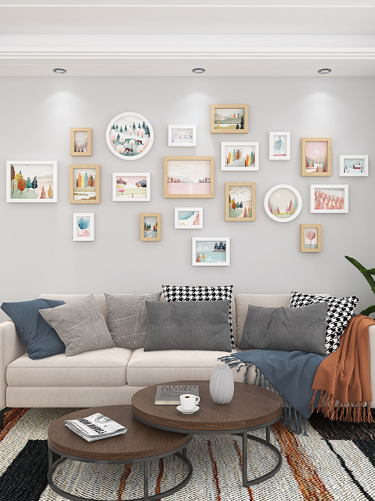 Modern Minimalist Living Room Photo Wall Decoration Nordic Style Creative Bedroom Background Wall Photo Frame Wall Hanging Combination No Drilling Required