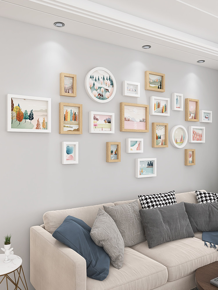 Modern Minimalist Living Room Photo Wall Decoration Nordic Style Creative Bedroom Background Wall Photo Frame Wall Hanging Combination No Drilling Required
