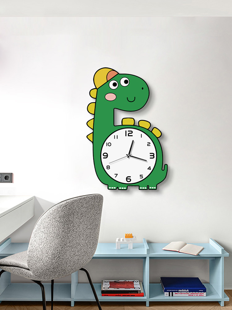 Cartoon Children's Room Decorative Clock Wall Clock Living Room Creative Little Dinosaur Clock Wall Hanging Fashionable Punch-Free Silent Clock