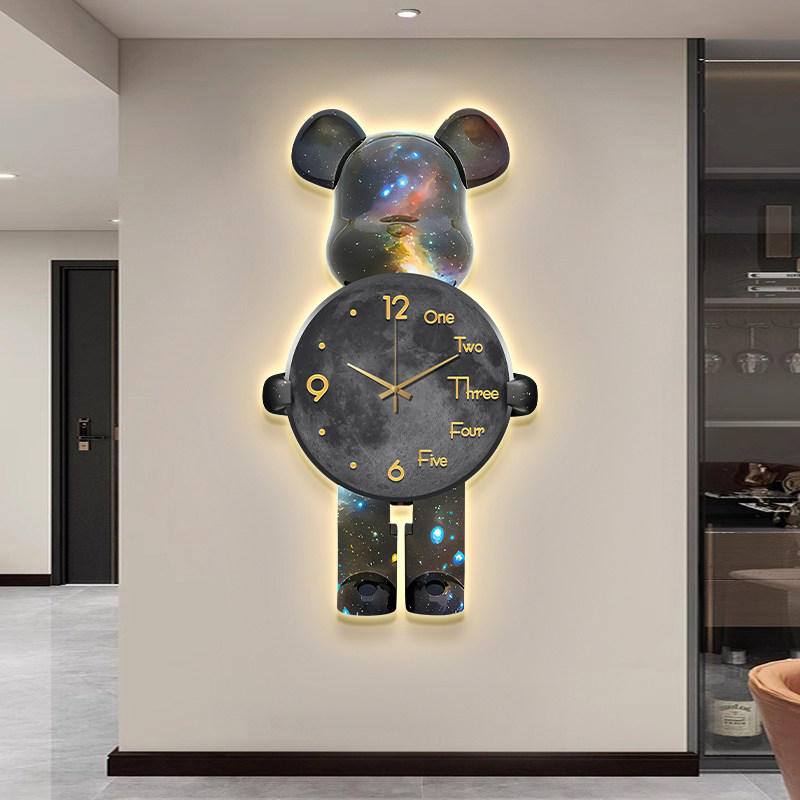 Violent Bear Clock Wall Clock Living Room Home Fashion 2026 New Trendy Entrance Clock Wall Hanging Creative Clock Wall Lamp
