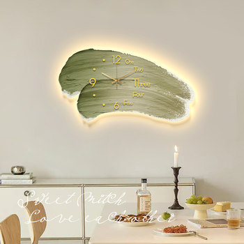 Green Cream-Style Clock Wall Clock Living Room Trendy 2026 New Model Dining Room Decorative Painting Wall Hanging Creative Clock Wall Lamp