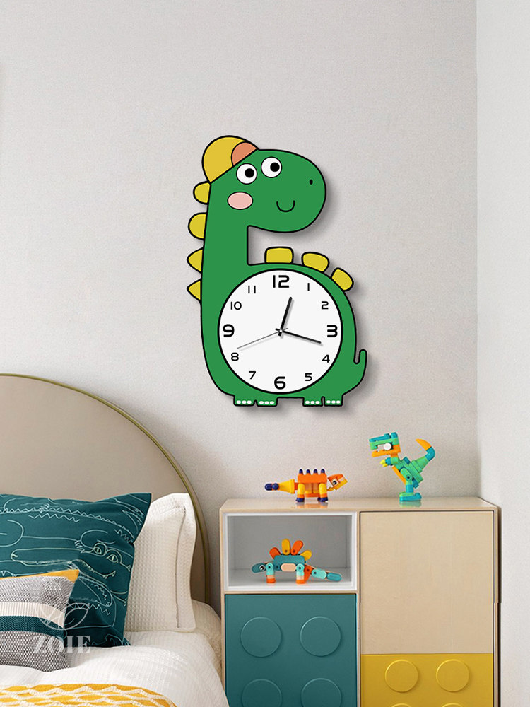 Cartoon Children's Room Decorative Clock Wall Clock Living Room Creative Little Dinosaur Clock Wall Hanging Fashionable Punch-Free Silent Clock