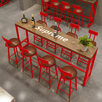 Internet celebrity table solid wood bar table and chairs industrial style table bar strip combination home cafe shop wall commercial