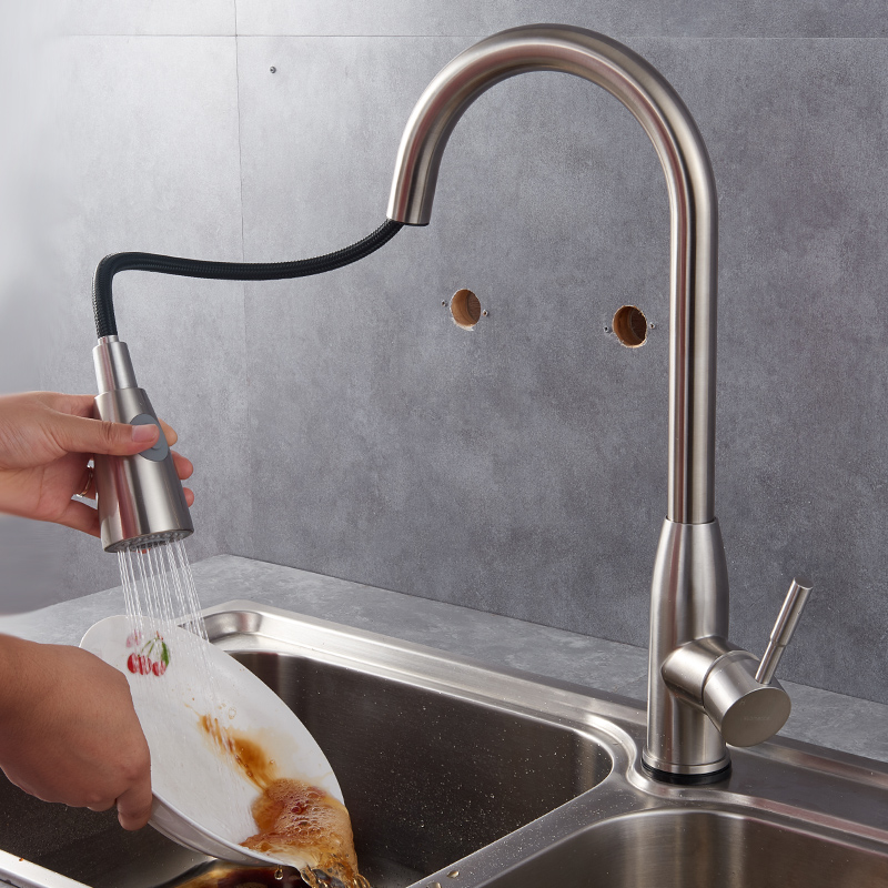 Submersible Kitchen Kitchen Wash Basin Stainless Steel Pull-out Tap Hot Water Telescopic Stretch Tap Shower