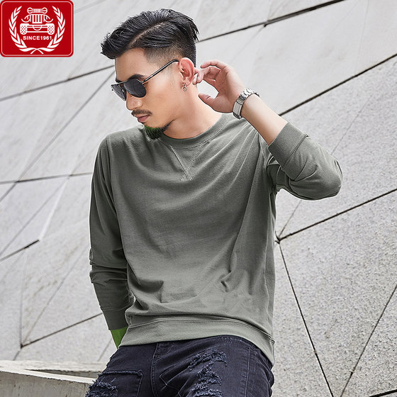 2022 new fleece sweater men's long-sleeved T-shirt round neck loose autumn and winter bottoming shirt hooded clothes tide