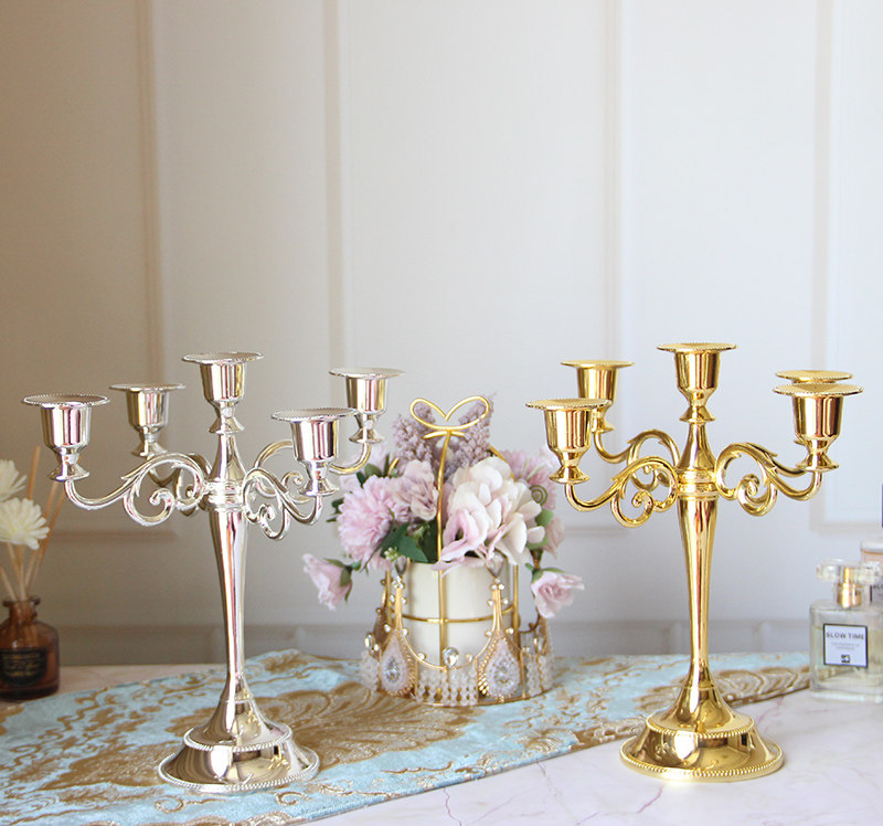 Alloy three-headed five-headed metal candlestick silver-plated European-style ornaments wedding wedding hotel KTV home
