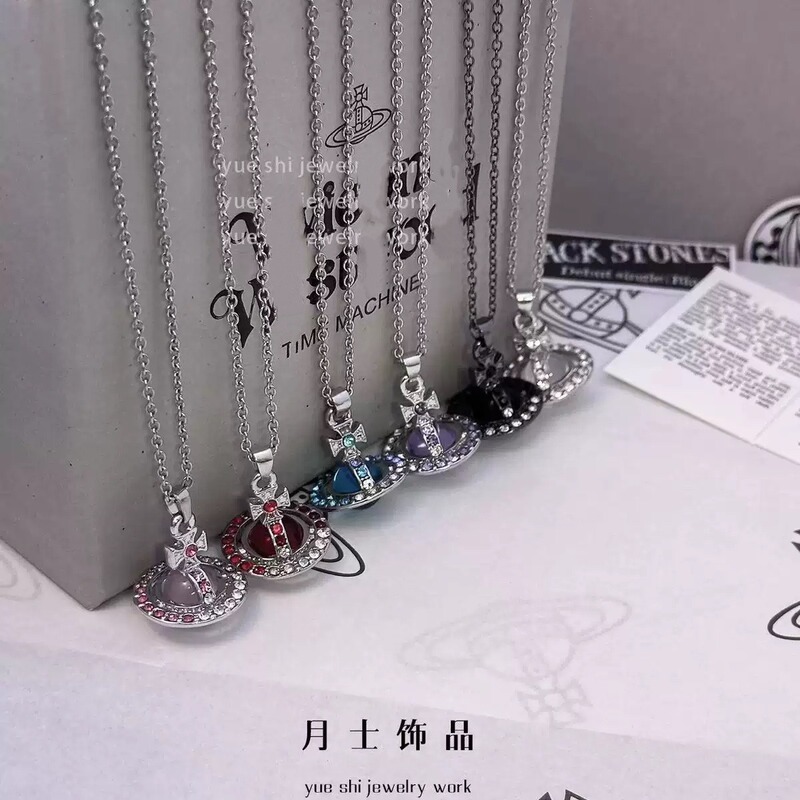High-End Ultra-Shiny Saturn Gradient Full Diamond Exquisite Collarbone Chain Three-Dimensional Orb Medium-Sized Necklace Light Luxury High-End Earrings