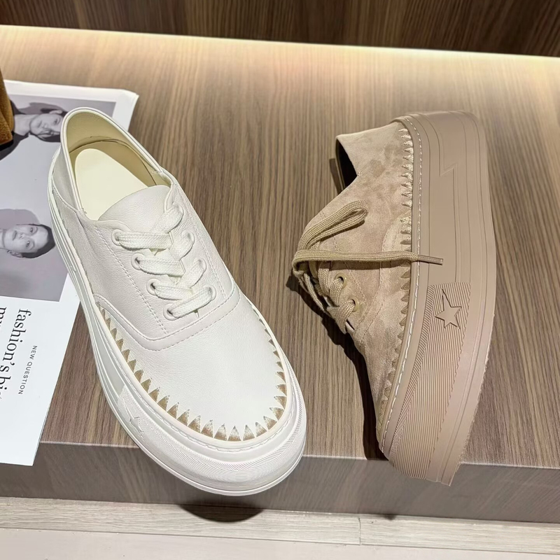 Platform Loafers for Women, 2026 Autumn New Style, Genuine Leather, Two-Way Wear, Casual Sneakers, Super Comfortable, Soft White Shoes