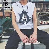 Sundipy mùa hè vest nam giản dị Phiên bản Hàn Quốc của áo thun cổ tròn chữ cá tính áo thun ba lỗ