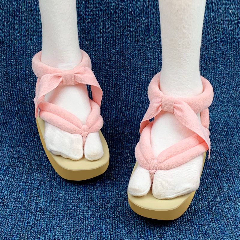 Kanroji Mitsuri Cosplay Wooden Clogs Halloween Cosplay Shoes Two-Piece Flip-Flops Soft-Soled Comfortable Japanese-Style Slippers