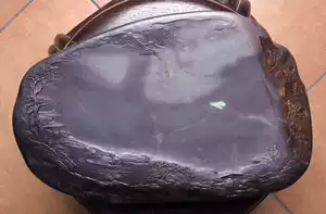 【端渓・方池硯】◆清代◆魚脳砕凍・青花・翡翠紋・金線◆唐木時代箱◆約六吋◆斧柯山 端渓・方池硯】◇清代◇魚脳砕凍・青花・翡翠紋・金線◇