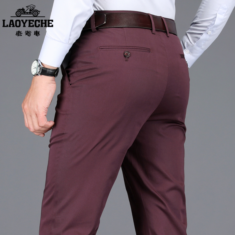 Vintage Wine Red Middle-Aged Men's Loose Straight-Leg Dad Pants Summer Thin Men's Business Casual Dress Pants