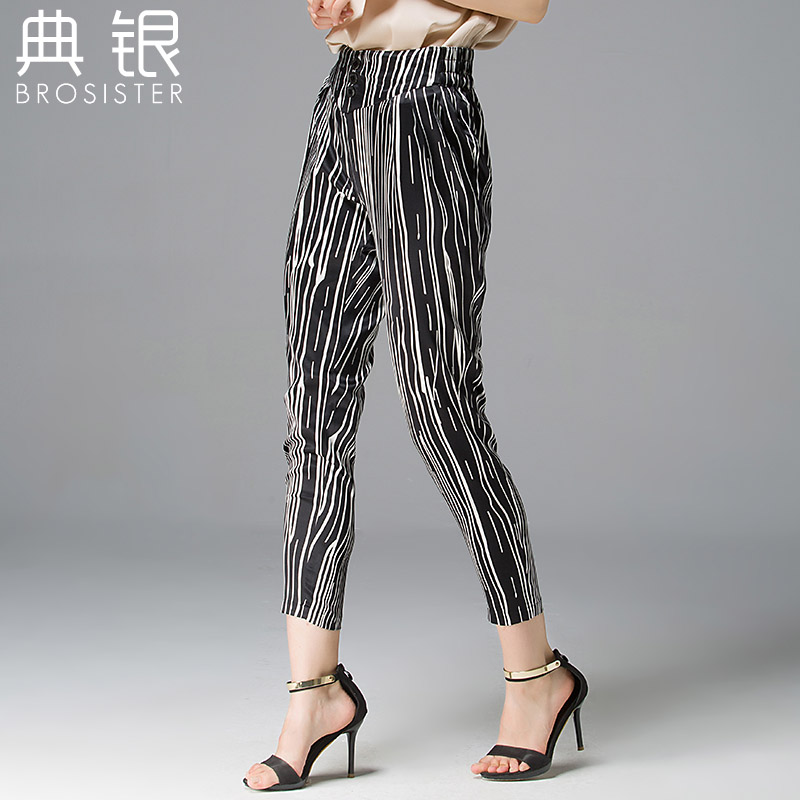 Striped mulberry silk pants to be repaired and broken for a long time