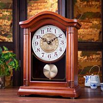 Golden Treasure solid wood clock Living room Chinese punctuation clock Bedroom silent quartz clock European retro pendulum clock