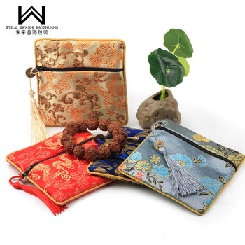 Retro tassel brocade bag jewelry embroidery random zipper bag