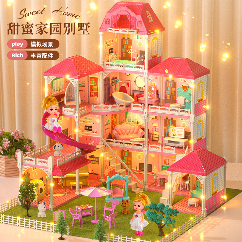 Magic Fairy Barbie Doll Dream Mansion Set Children's Toy Princess Castle Villa House Girl's Birthday Gift