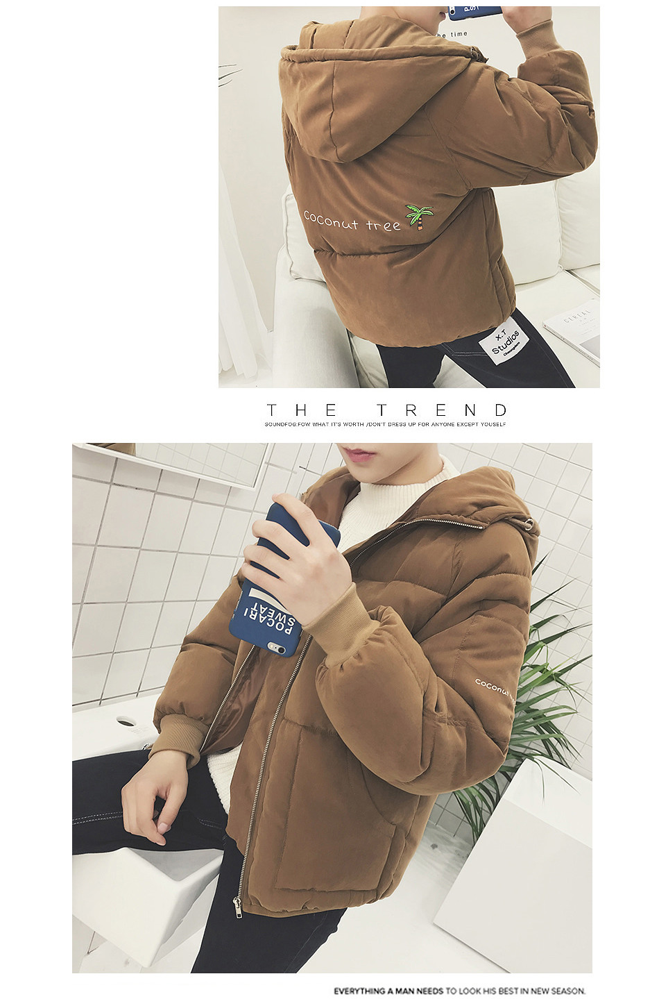 Quần áo cotton nam mùa đông dày phiên bản Hàn Quốc theo xu hướng học sinh trung học cơ sở 2018 mới in siêu đẹp trai áo khoác jean