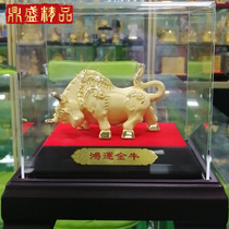 Thousand foot Gold store Hongyun Golden Bull ornaments high-end copper billet velvet sand gold gift 2021 Lunar New Year zodiac mascot