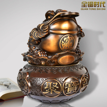 True pure copper three-legged golden Chan cornucopia piggy bank feng shui fortune ornaments opening gifts nine turns Qiankun Ding Xuanguan