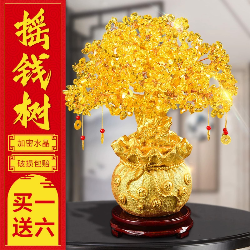 Golden Tree Crystal Fortune Tree Ornament for Front Desk, Housewarming, Living Room, Tv Cabinet, Wine Cabinet, Wealth-Attracting Decoration, Opening Gift
