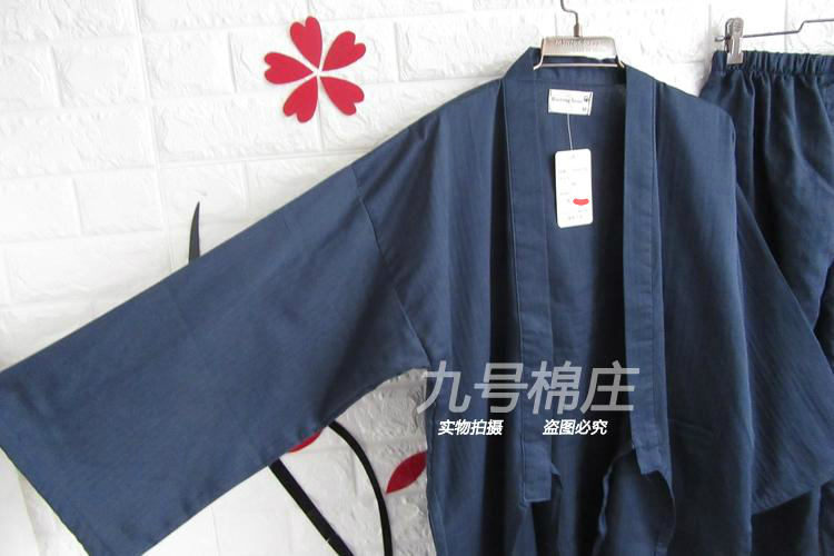 Bông gạc thanh niên kích thước lớn kimono nam mùa xuân và mùa hè áo choàng tắm phần mỏng màu rắn dịch vụ nhà và gió Nhật Bản phong cách bảy phần tư tay áo quần