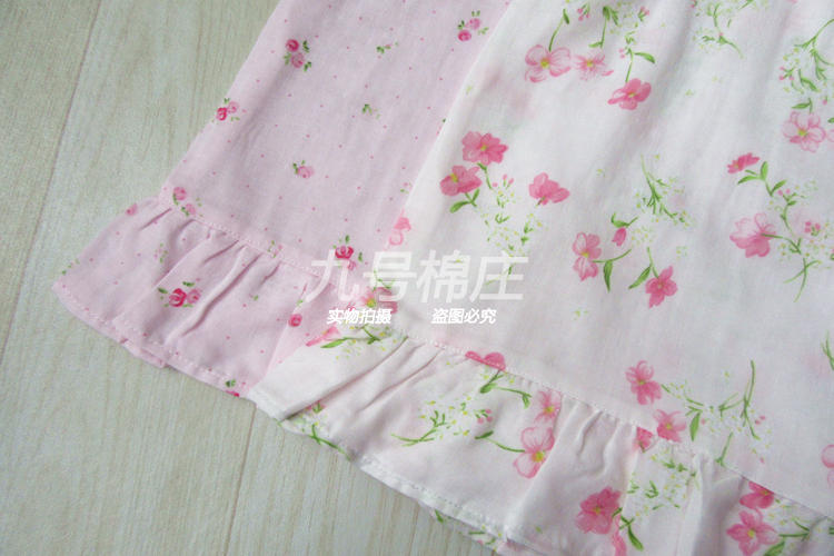 Bông gạc đôi nightdress nữ ngắn tay mùa xuân và mùa hè phần mỏng cotton đồ ngủ phần dài dâu tây tươi hoa nhà ăn mặc