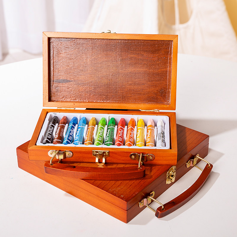 Children drawing tool 12 Color 24 Oil painting Rod Wax Pen Wooden box with hand companion Lilly LOGO Custom Child Painting