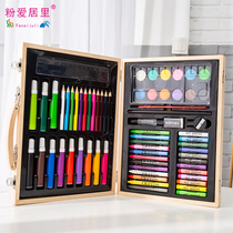Childrens painting gift box 68 kit raw wood color wooden box art set watercolor pen color lead painting brush can be customized
